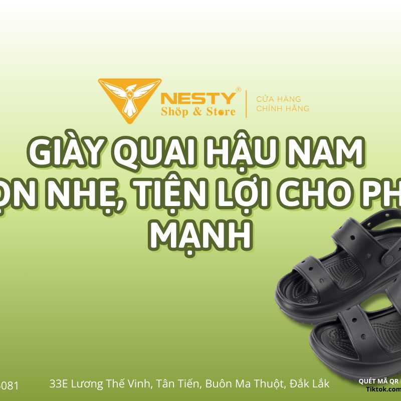 Giày quai hậu nam gọn nhẹ, tiện lợi cho phái mạnh